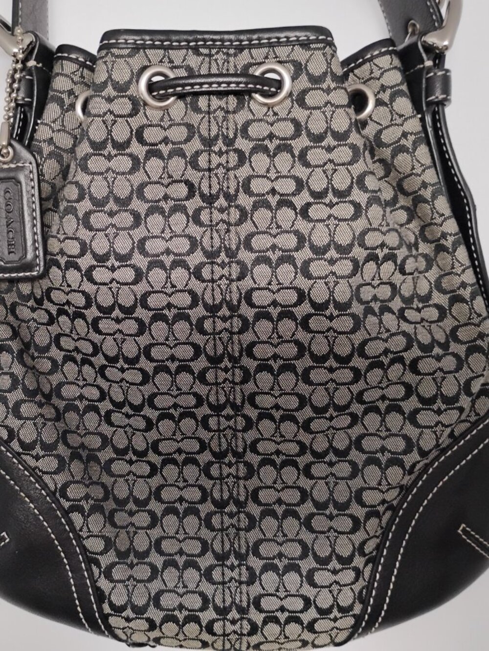 Vintage Coach Y2K Black Signature Jacquard Hobo Bucket Bag — EUC - Picture 11 of 13